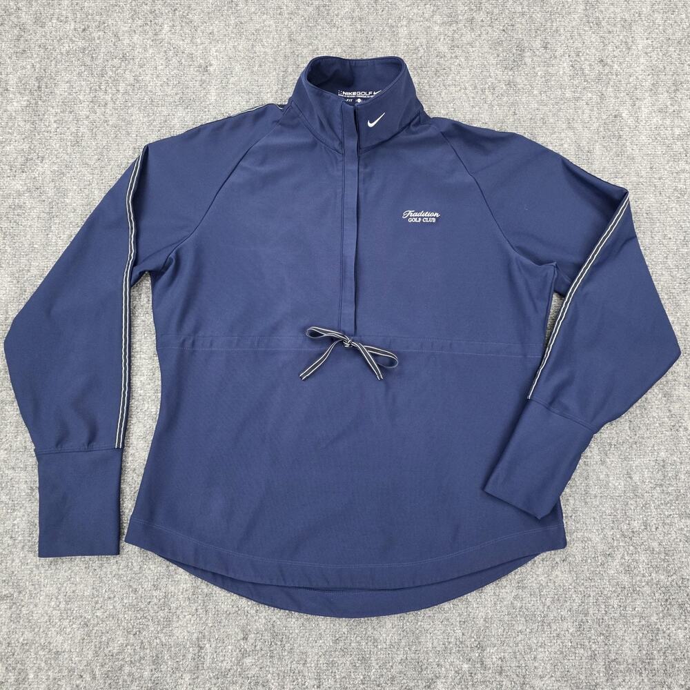 Nike Golf Jacket Womens Large Blue Dri-FIT 1/2 Zip Pullover Tradition Golf Club